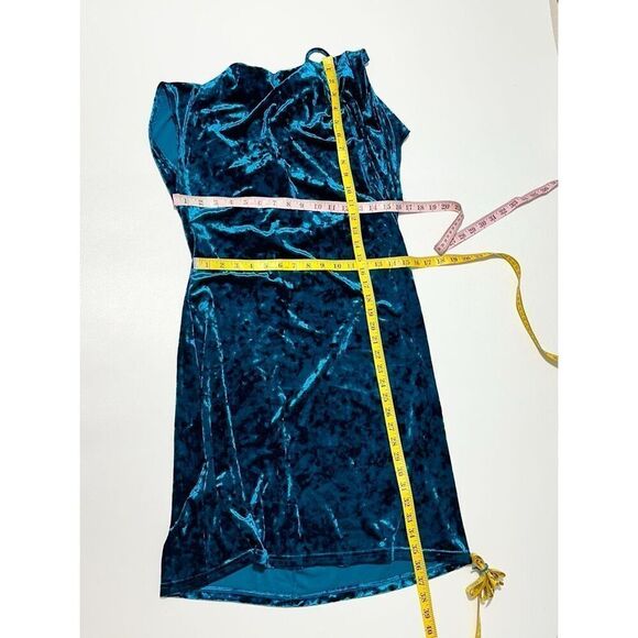 Karin Stevens Scoop Neck Stretchy Velvet Dress Teal Blue Women's Cowl Size 14 - Picture 6 of 9